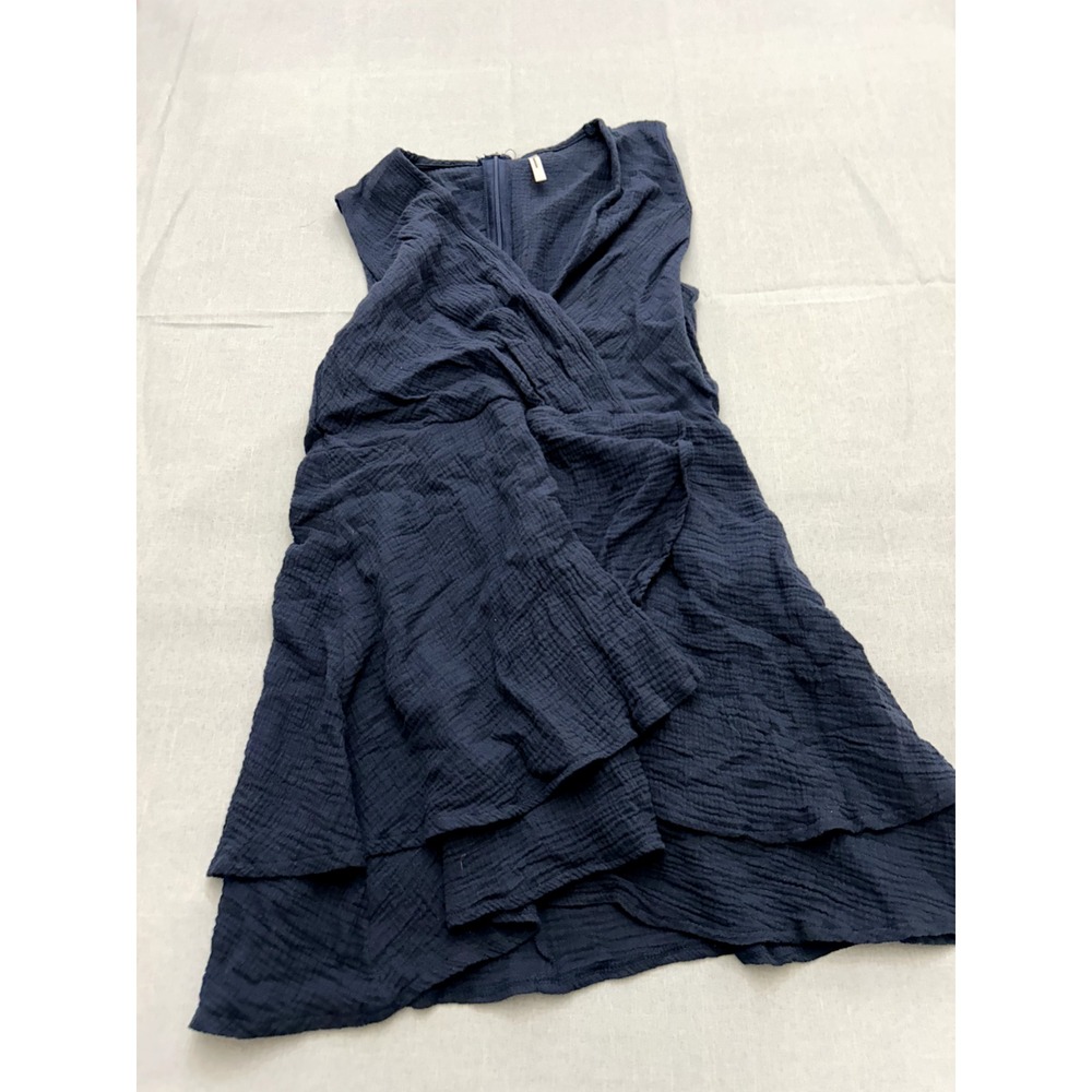 Beachsissi Midnight Blue V Neck Tie Waist Solid Mini Dress Size Large
